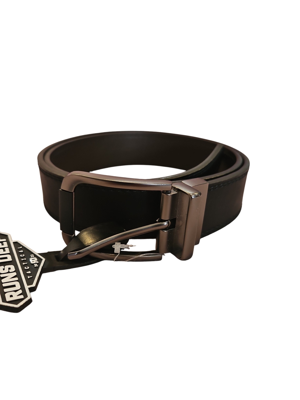 Runs Deep Tactical Classic Men Black Leather Belt GunmetalBuckleSize36 Riversibl